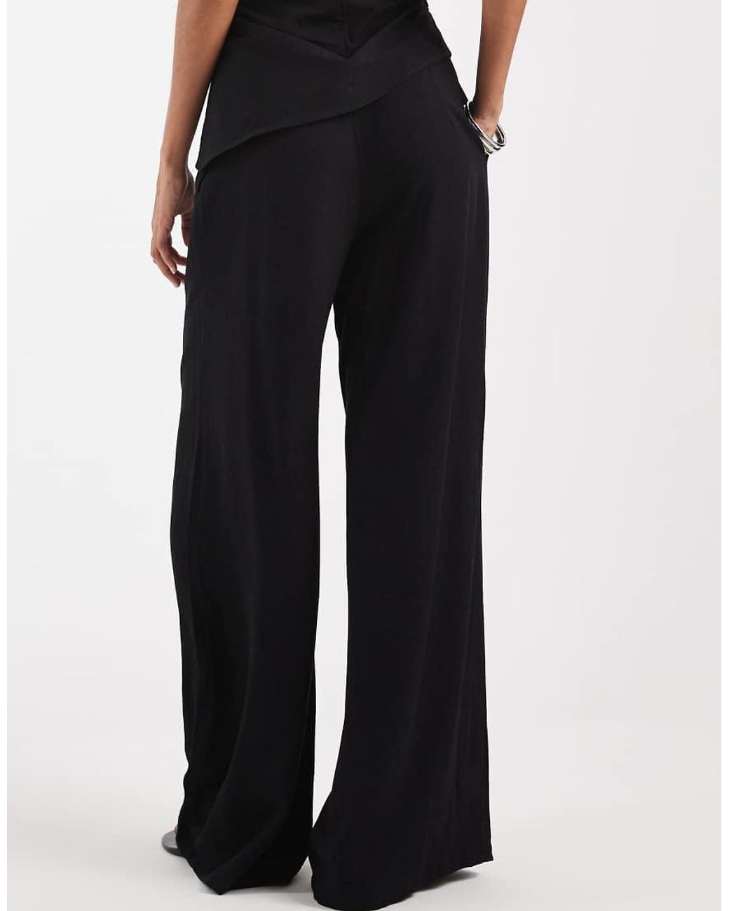 ASOS Blue Linen Blend Wide Leg Pleated Front Pants