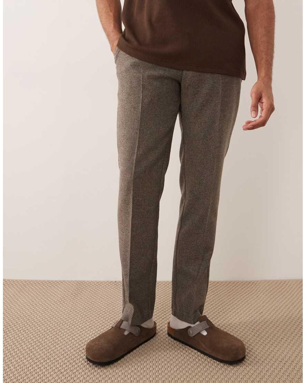 ASOS Natural Tailored Slim Trousers With Wool Blend for men