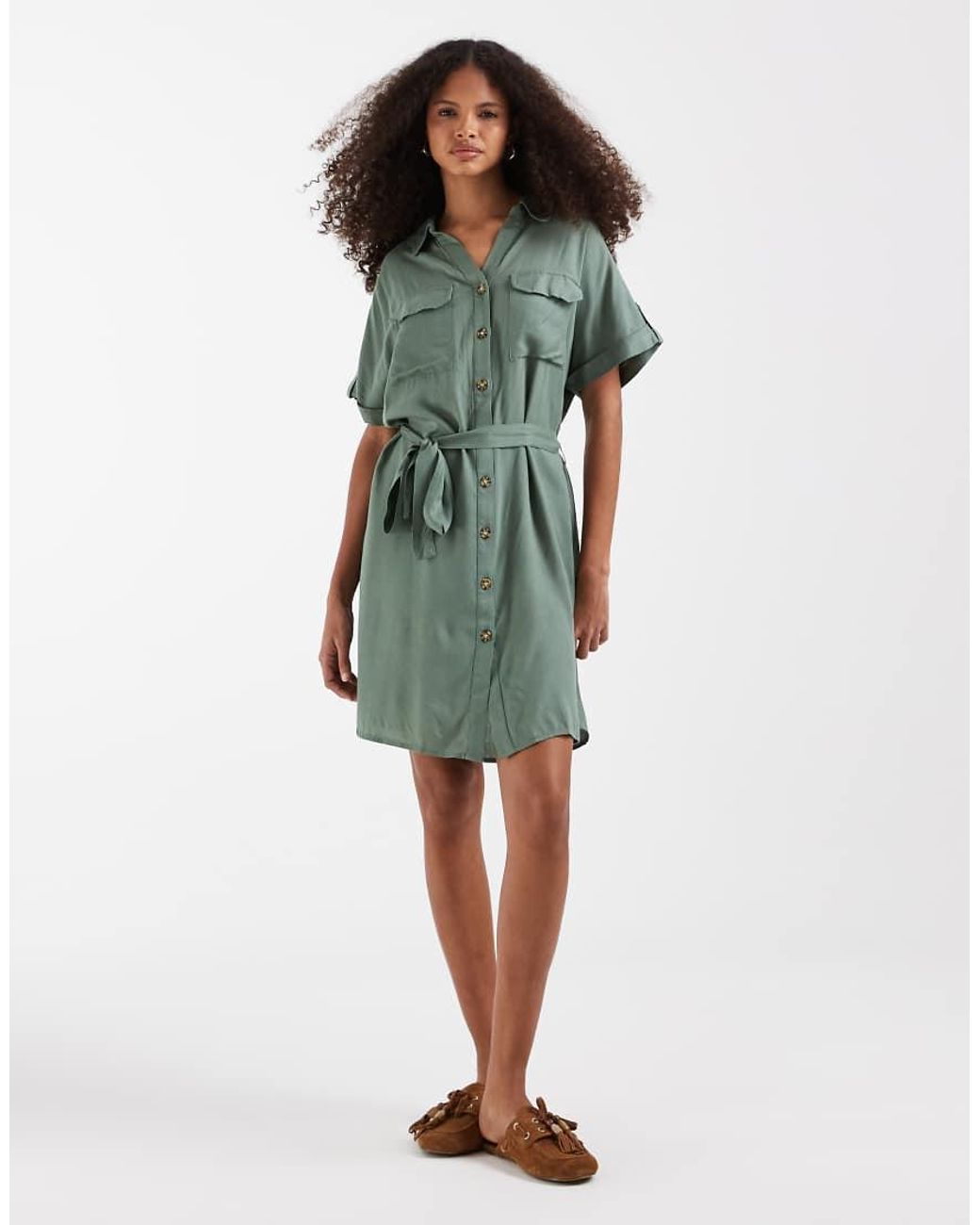 Vero Moda Green Mini Shirt Dress With Pockets
