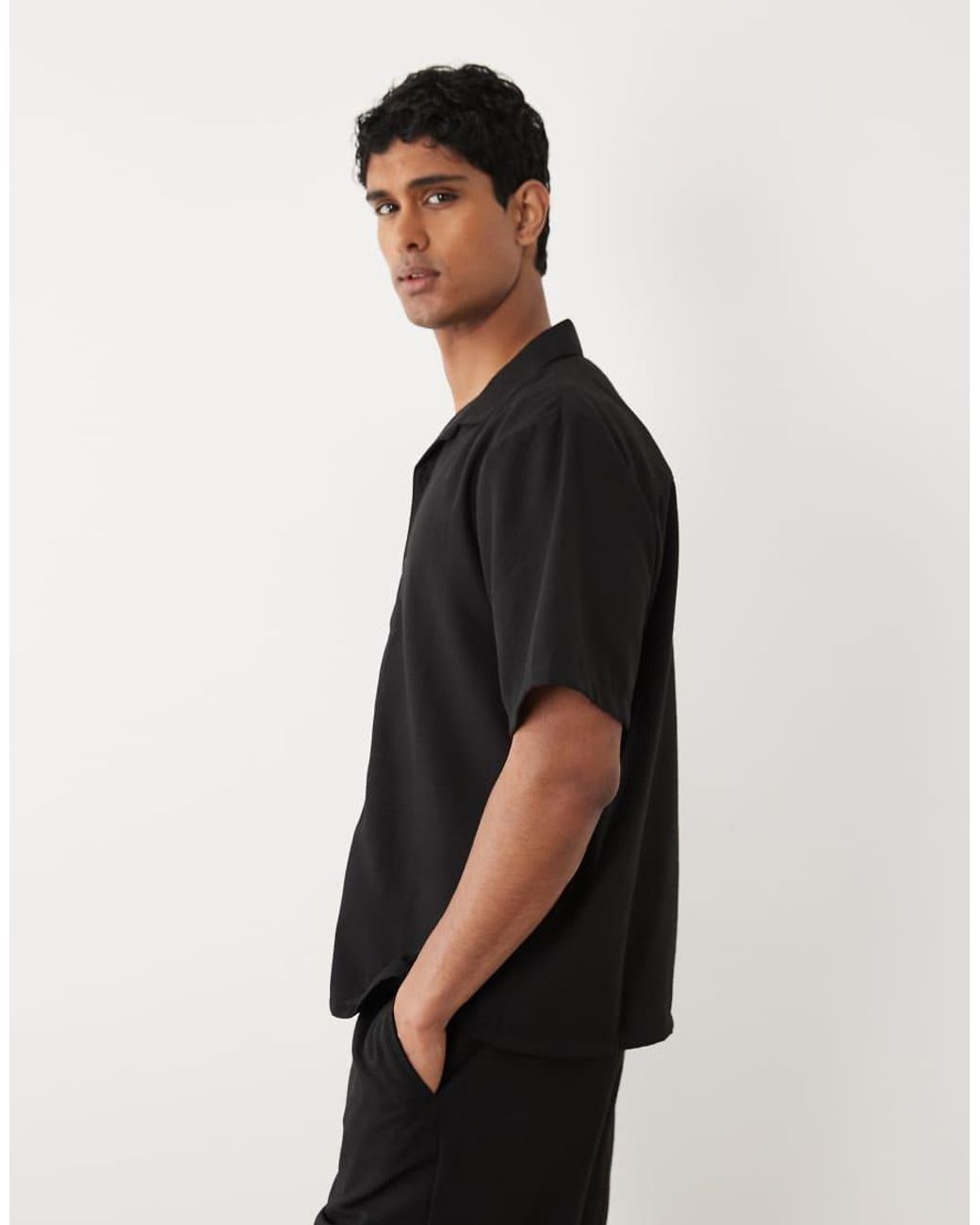 New Look Black Co-Ord Linen Look Boxy Shirt for men