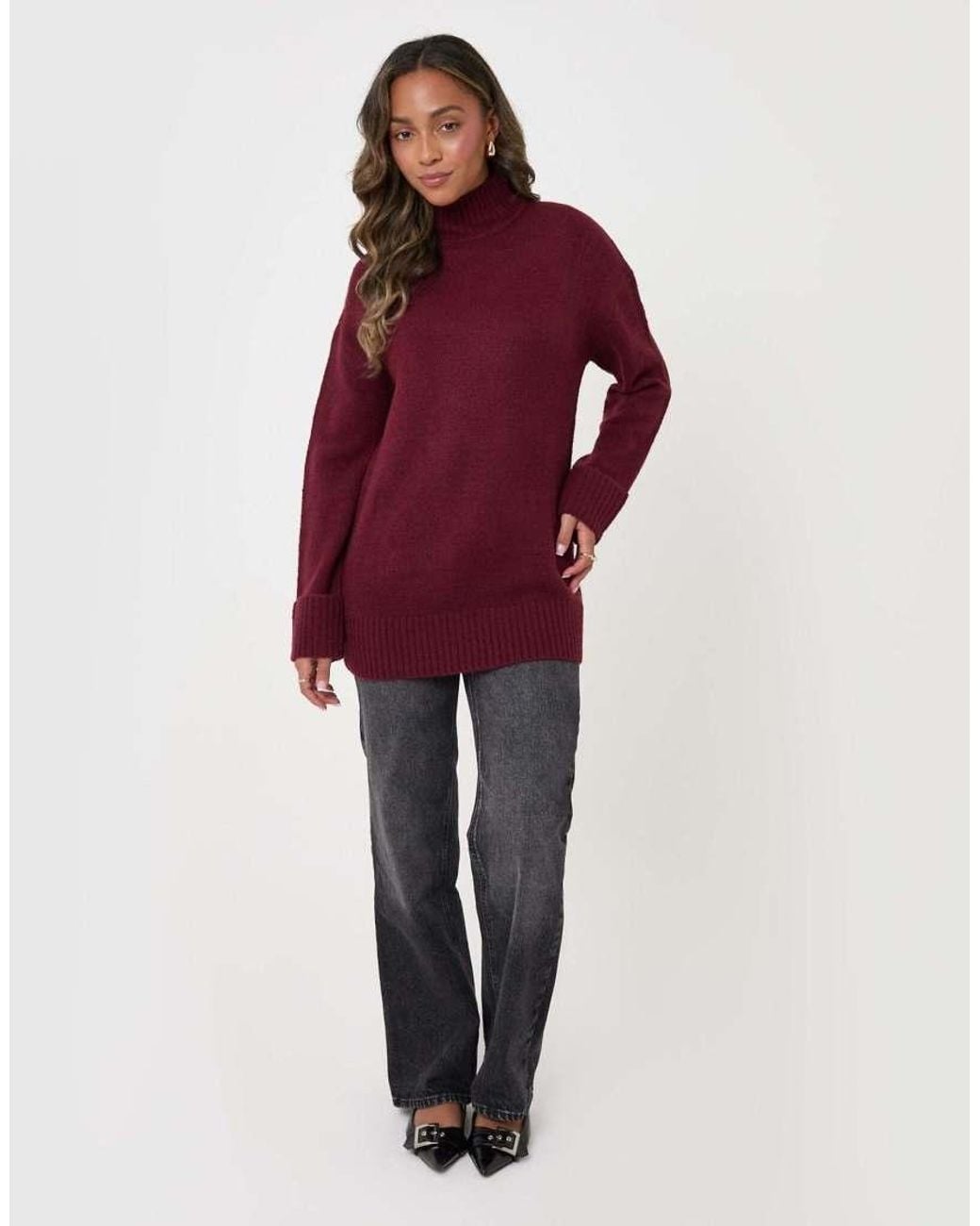 Threadbare Red Relaxed Fit Funnel Neck Jumper