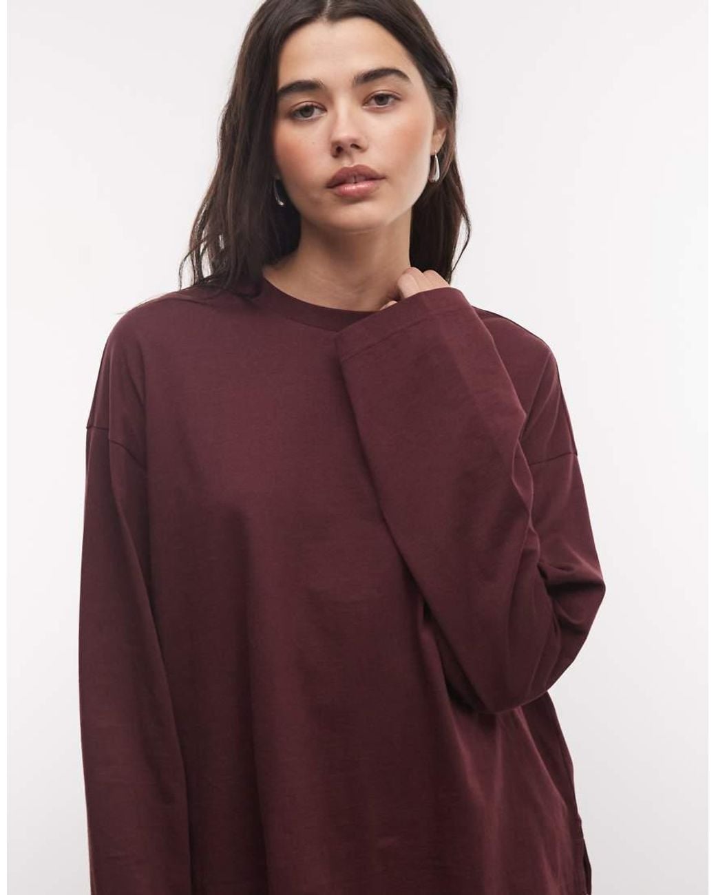 Monki Red Oversized Long Sleeve T-shirt