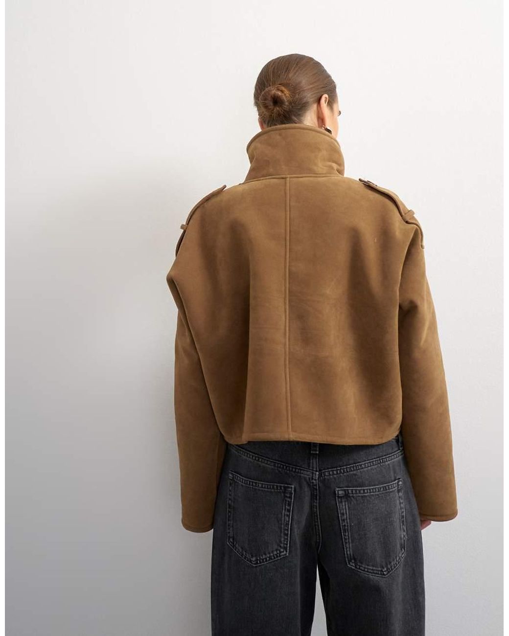 TOPSHOP Brown Shearling Double Breasted Short Biker