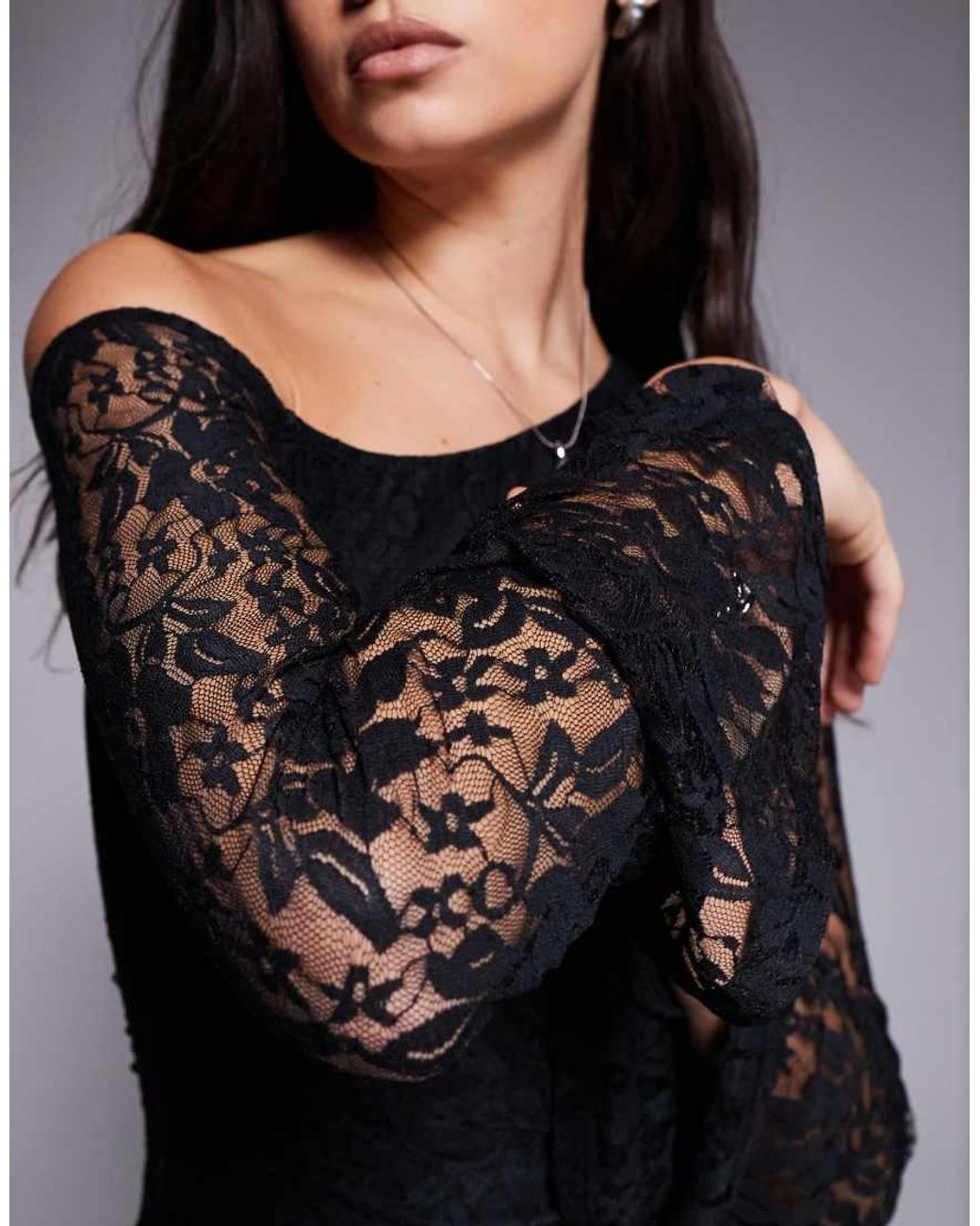 ASOS Black Lace Off Shoulder Mini Dress