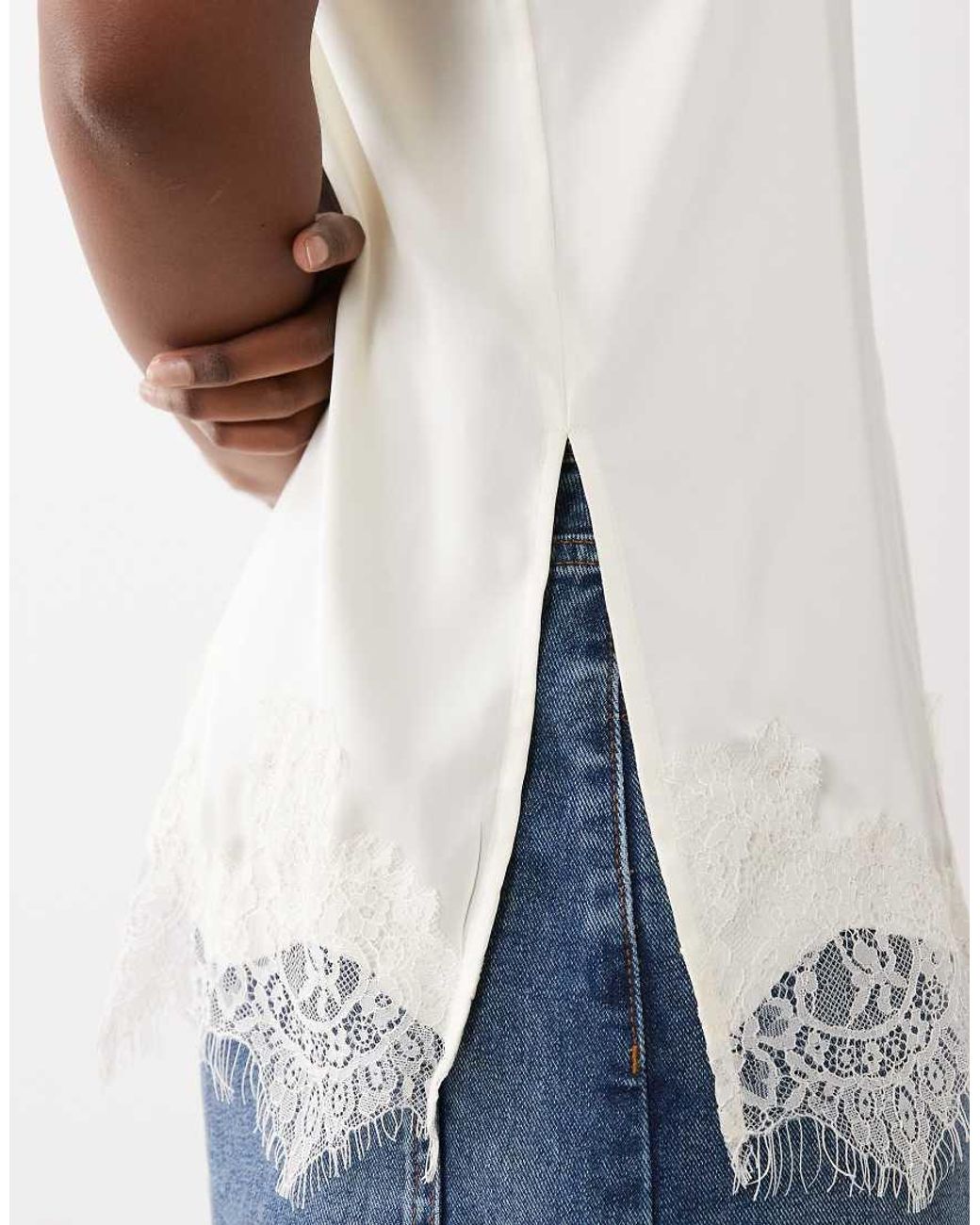 Gina Tricot White Satin Lace Detail Singlet