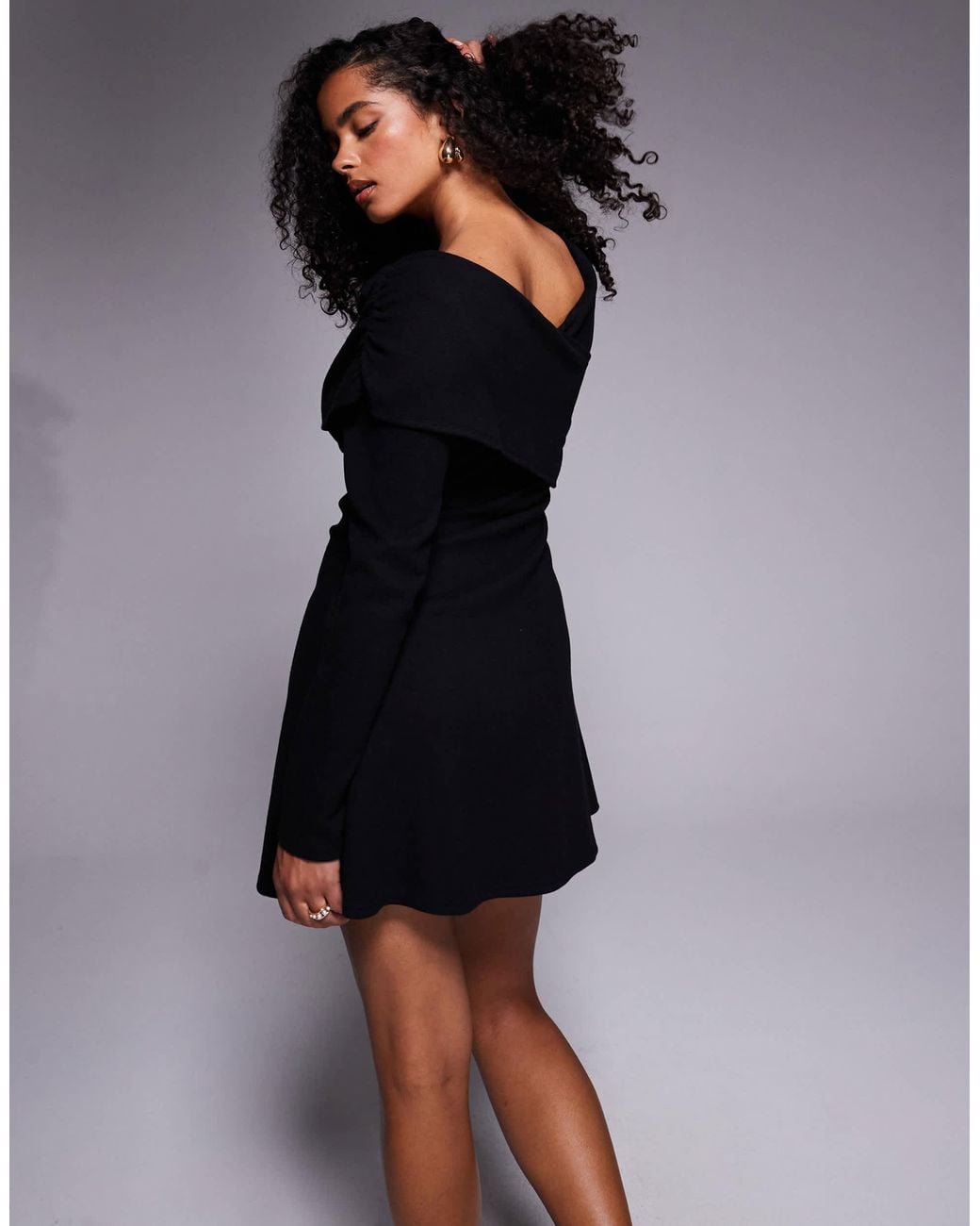knee length dresses for ladies Tweed Wrap Front Mini Dress Black