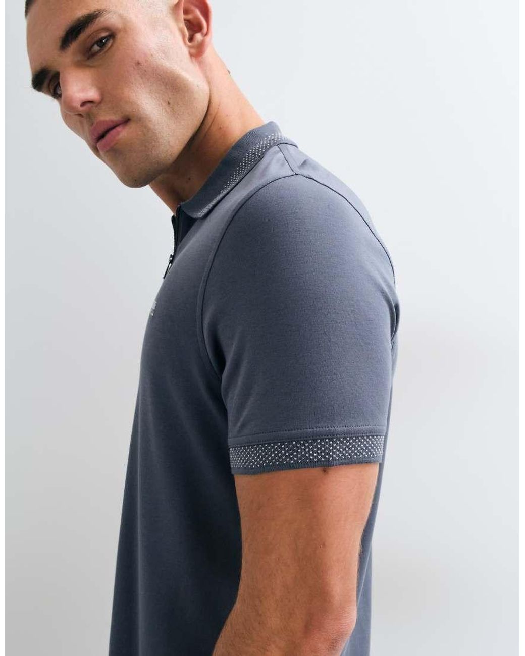 Barbour Blue Short Sleeve Half Zip Polo Shirt for men