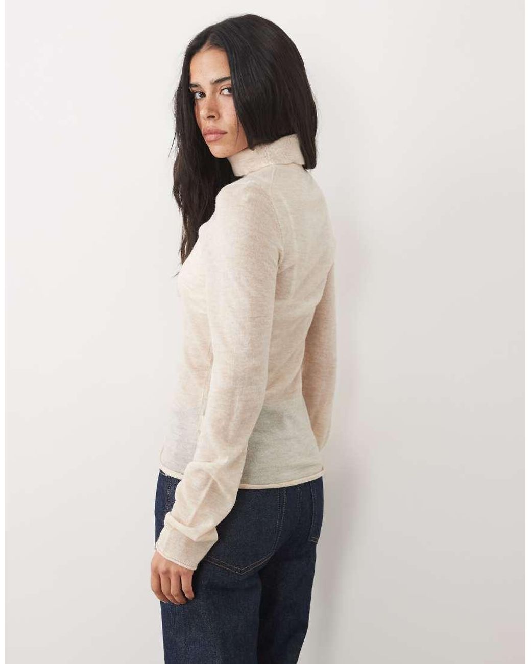 ASOS Natural Premium Alpaca Mix Sheer Fitted Roll Neck