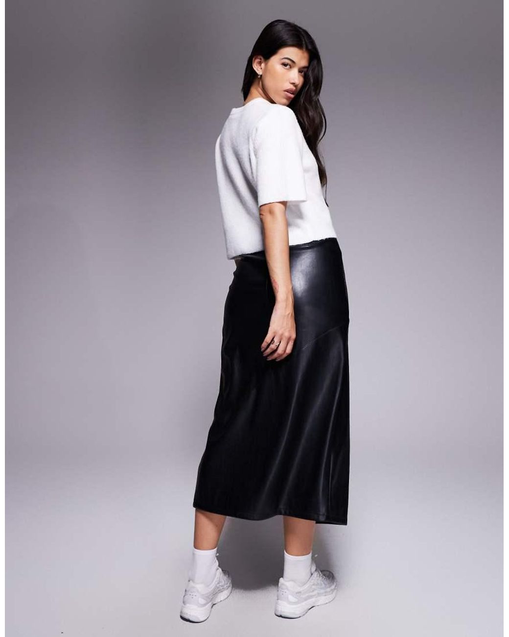 ASOS Blue Faux Leather Wrap Midi Skirt