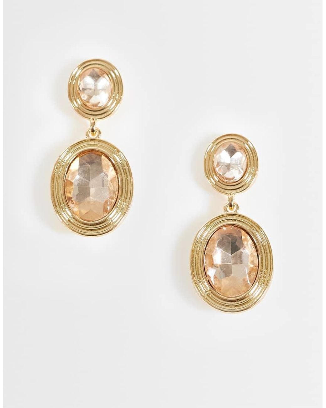 Accessorize Metallic Oval Crystal Double Drop Earrings