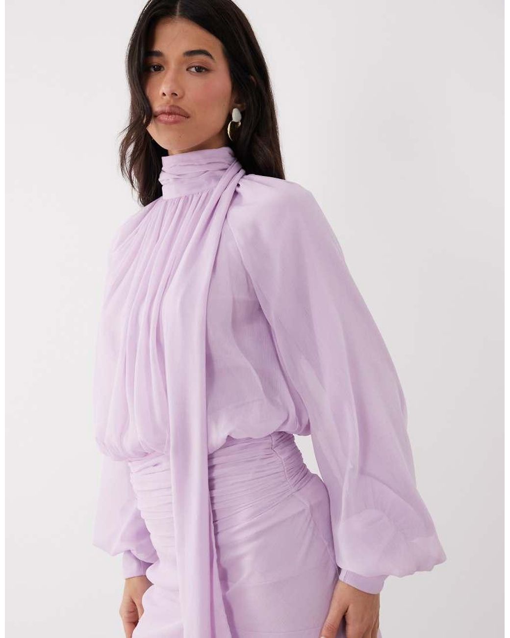 ASOS Pink High Neck Drape Chiffon Maxi Dress With Neck Tie