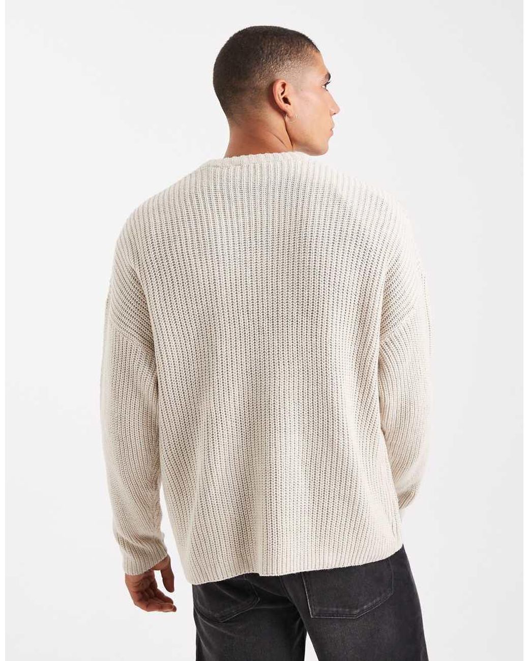 Only & Sons White Oversized Fisherman Rib Knit Jumper for men