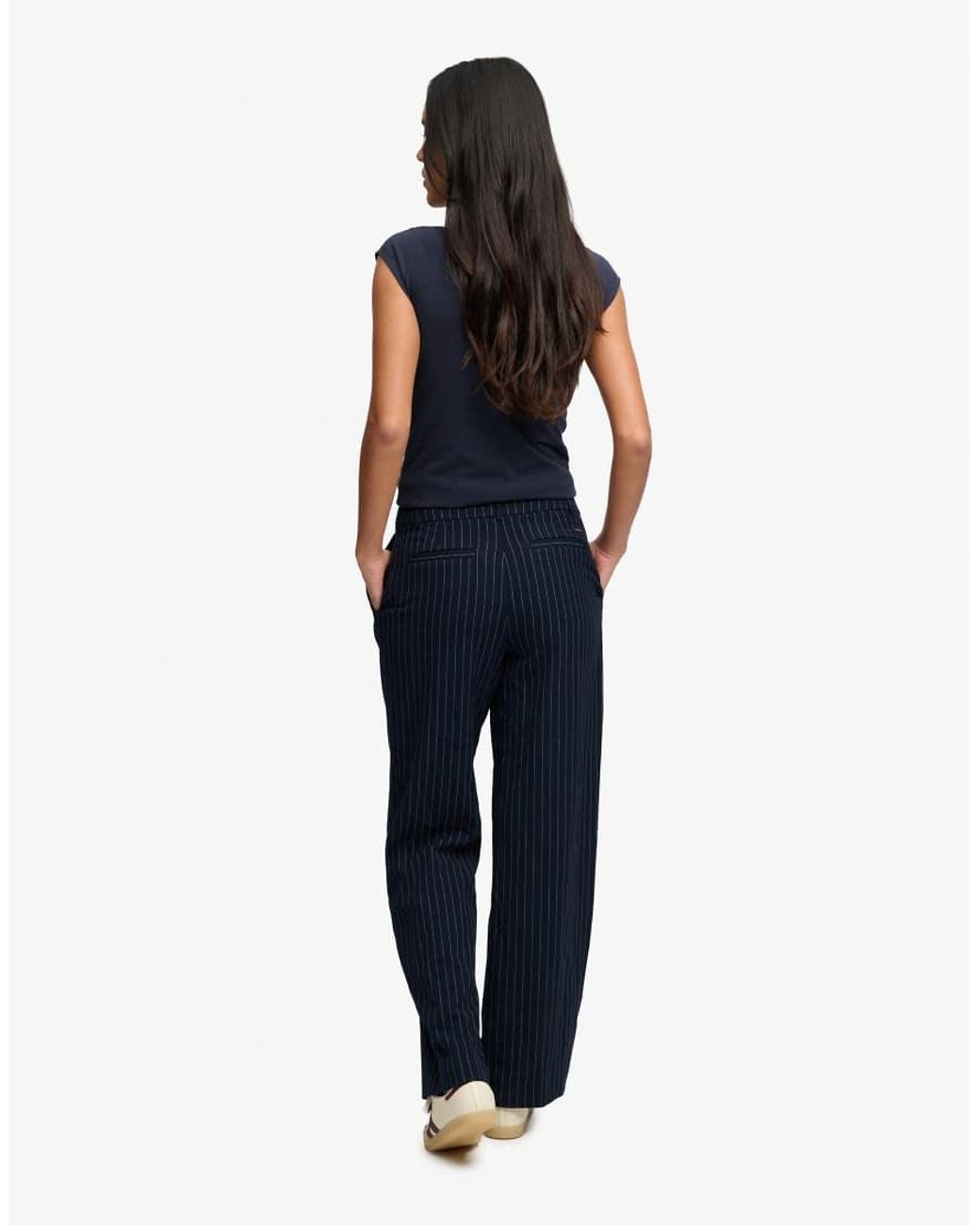 Superdry Blue Mid Rise Pinstripe Trousers