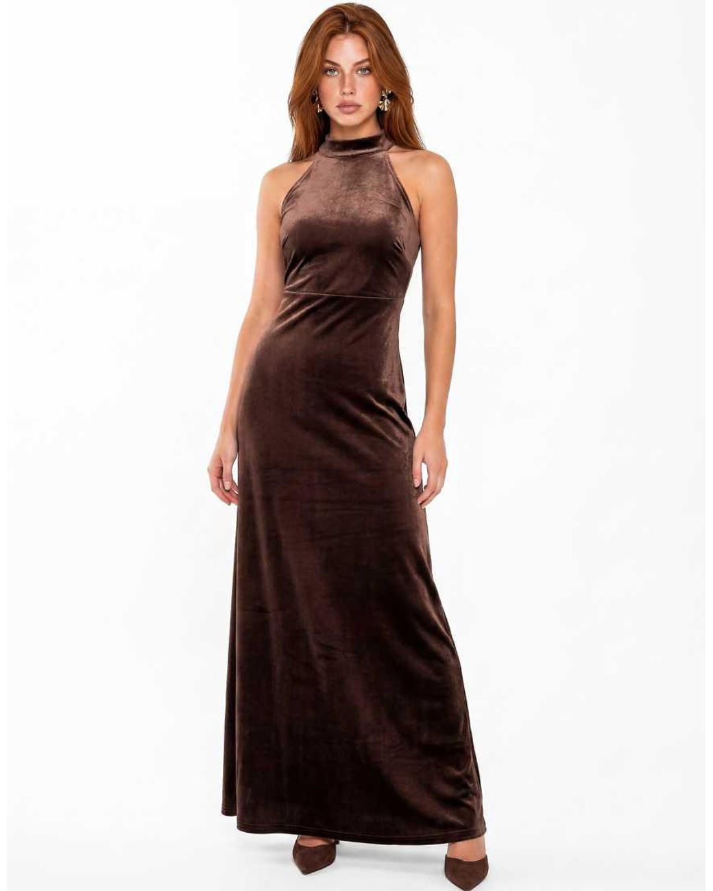 Maya Purple Halter Neck Velvet Maxi Dress