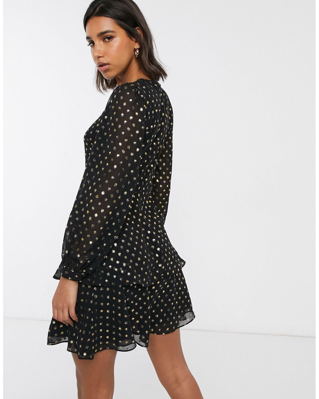 Tiered Metallic Gold Spot Dress 
