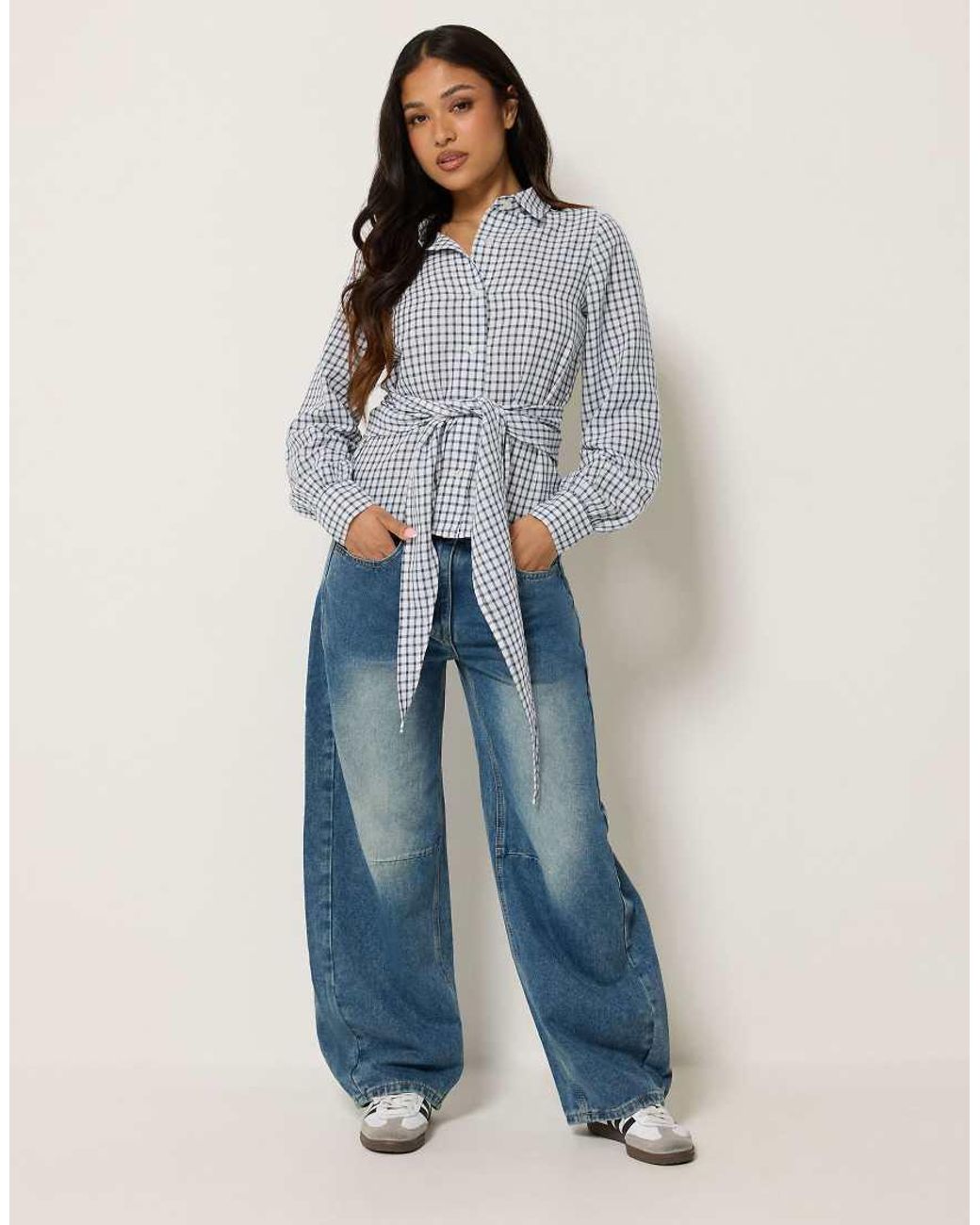 PixieGirl Blue Petite Check Cotton Bandana Shirt