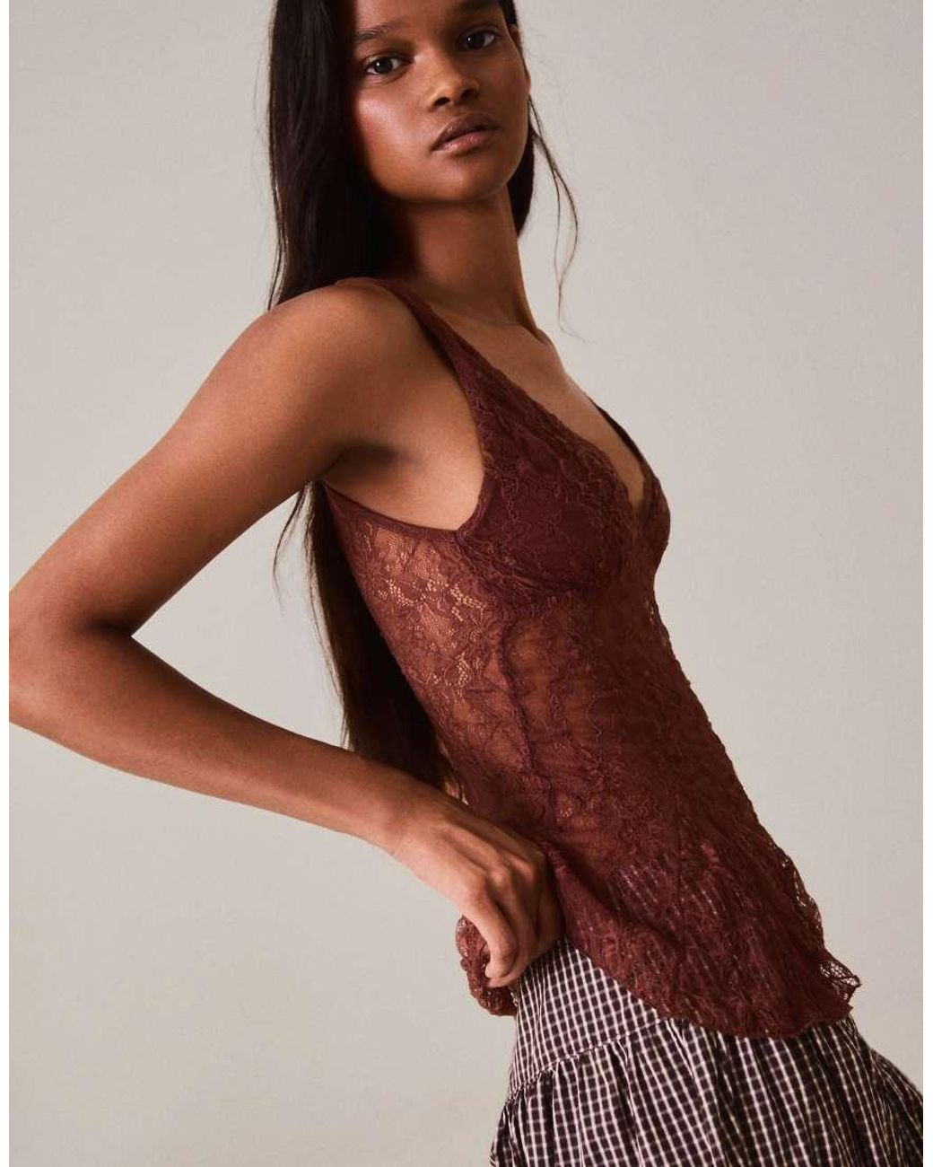 Bershka Brown Lace Camisole