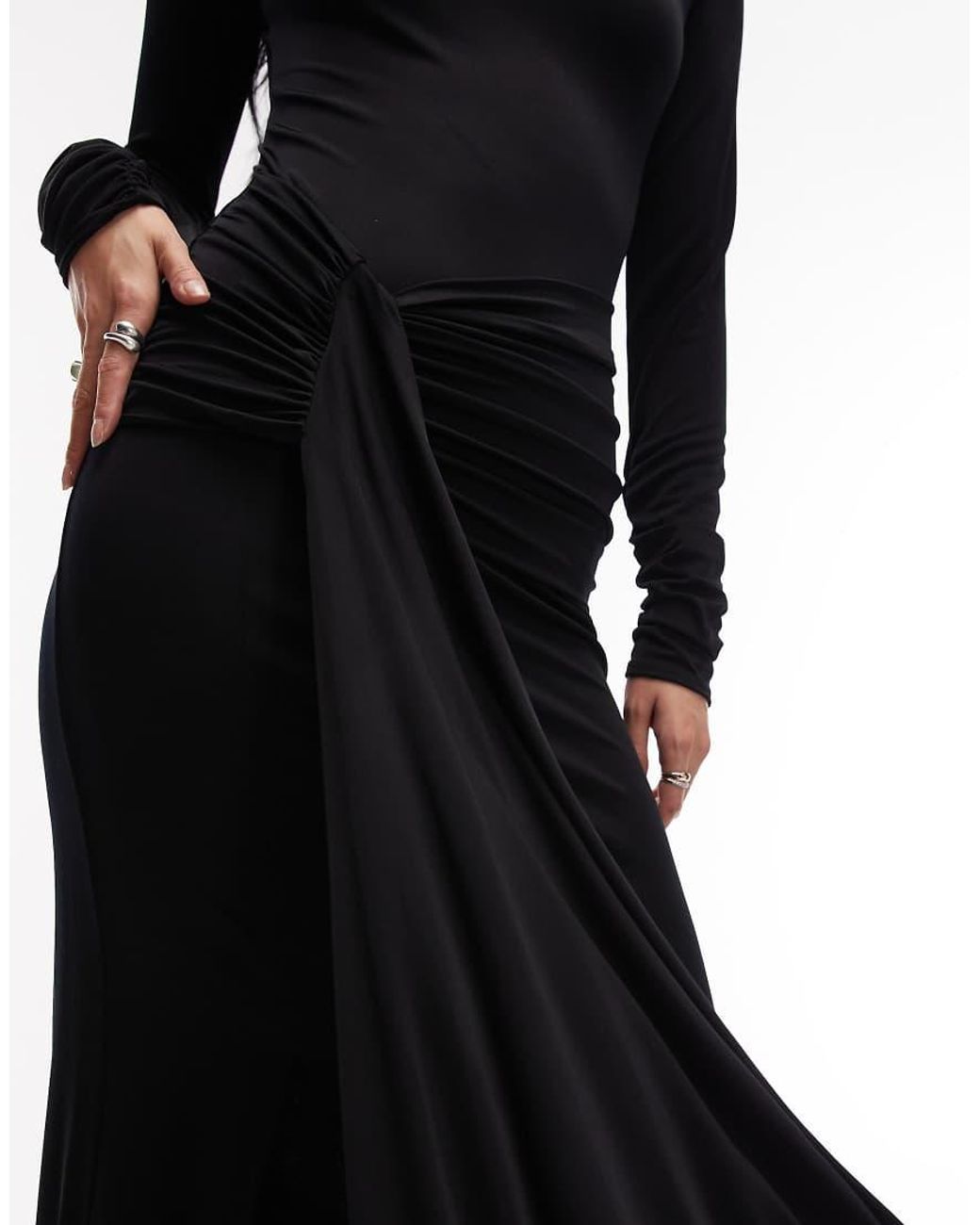 & Other Stories White Maxi Dress With High Neck And Drape Sheaf Detail