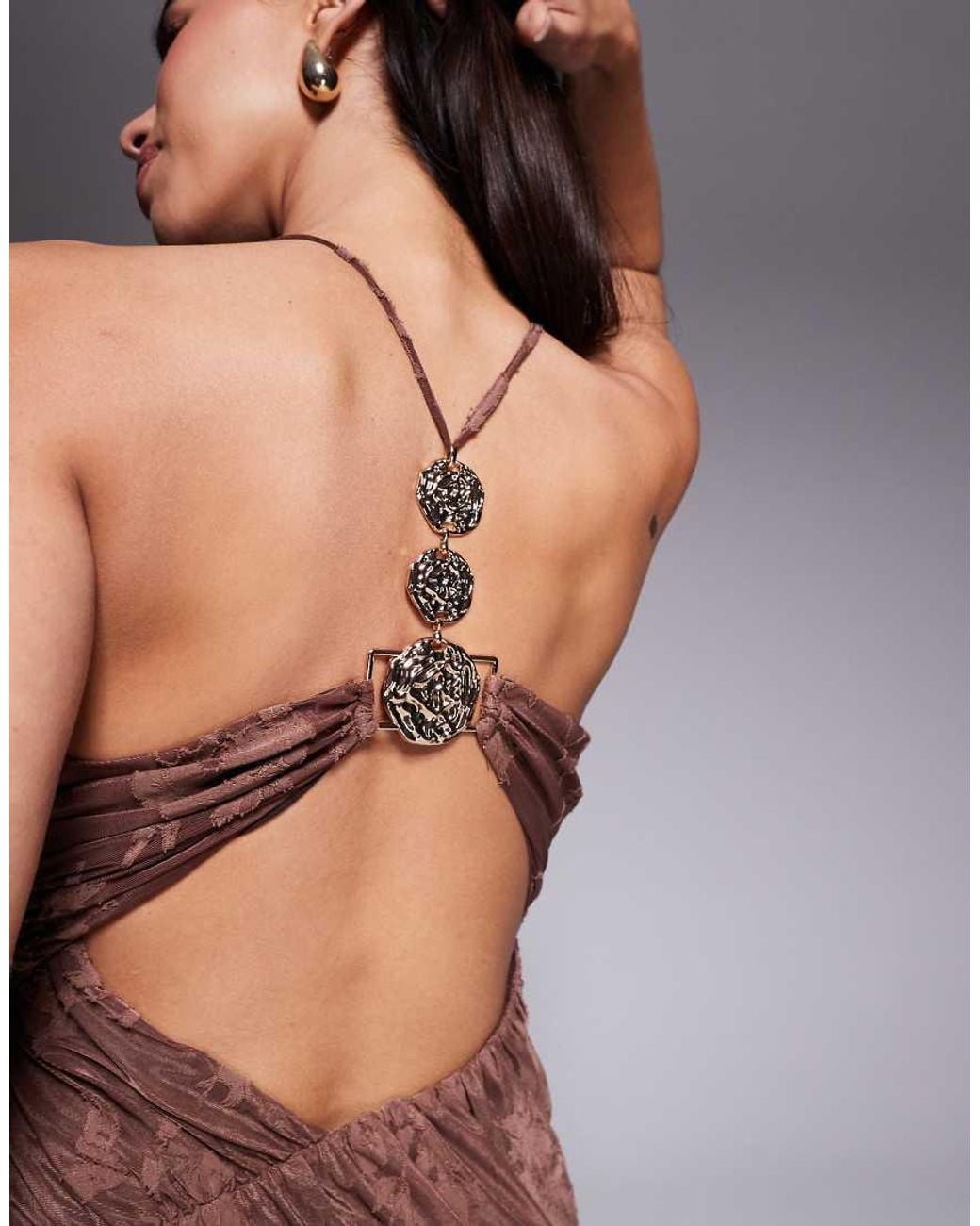 ASOS Purple Cowl Burnout Halter With Gold Back Detail