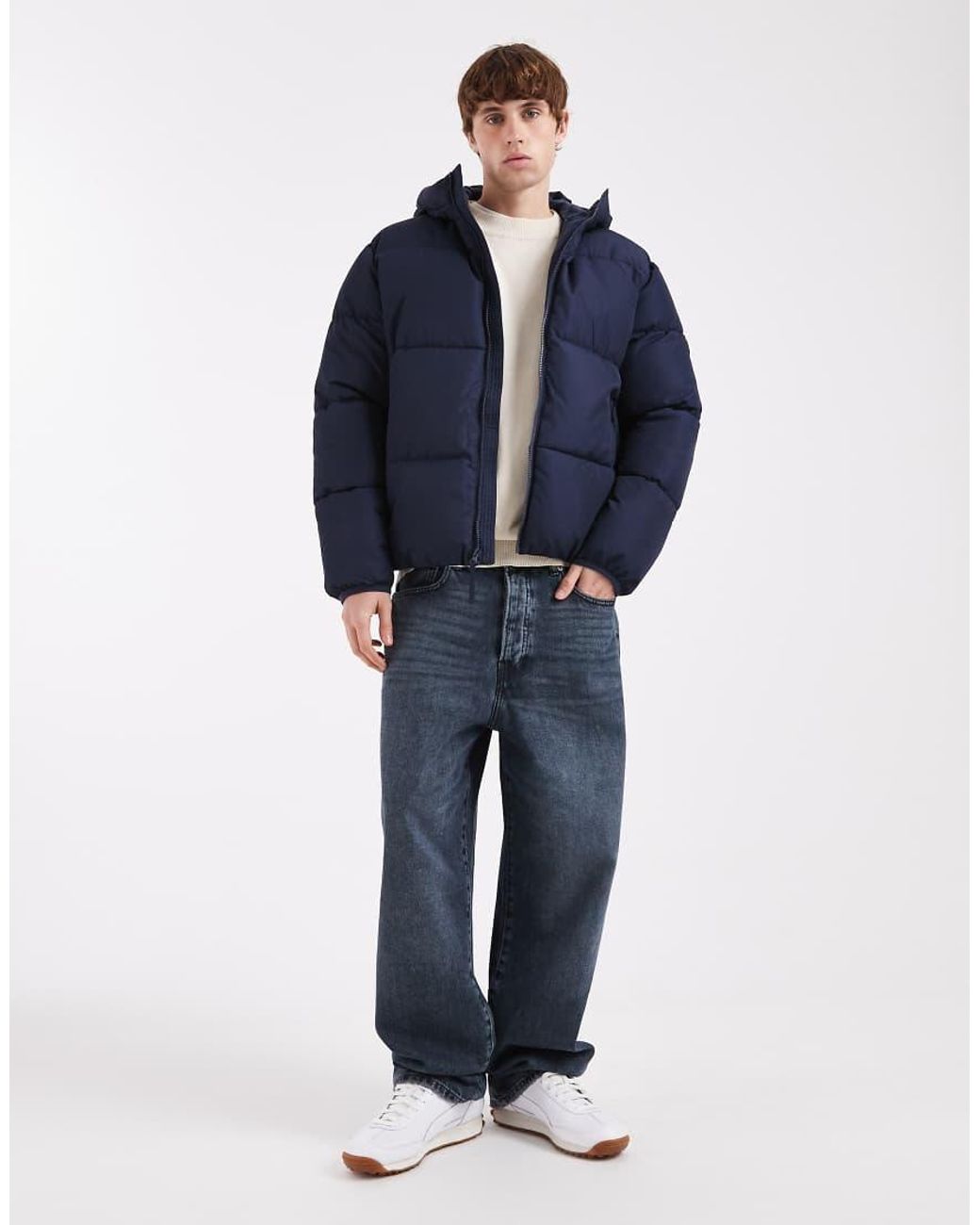 Hollister Blue Hooded Puffer Jacket for men