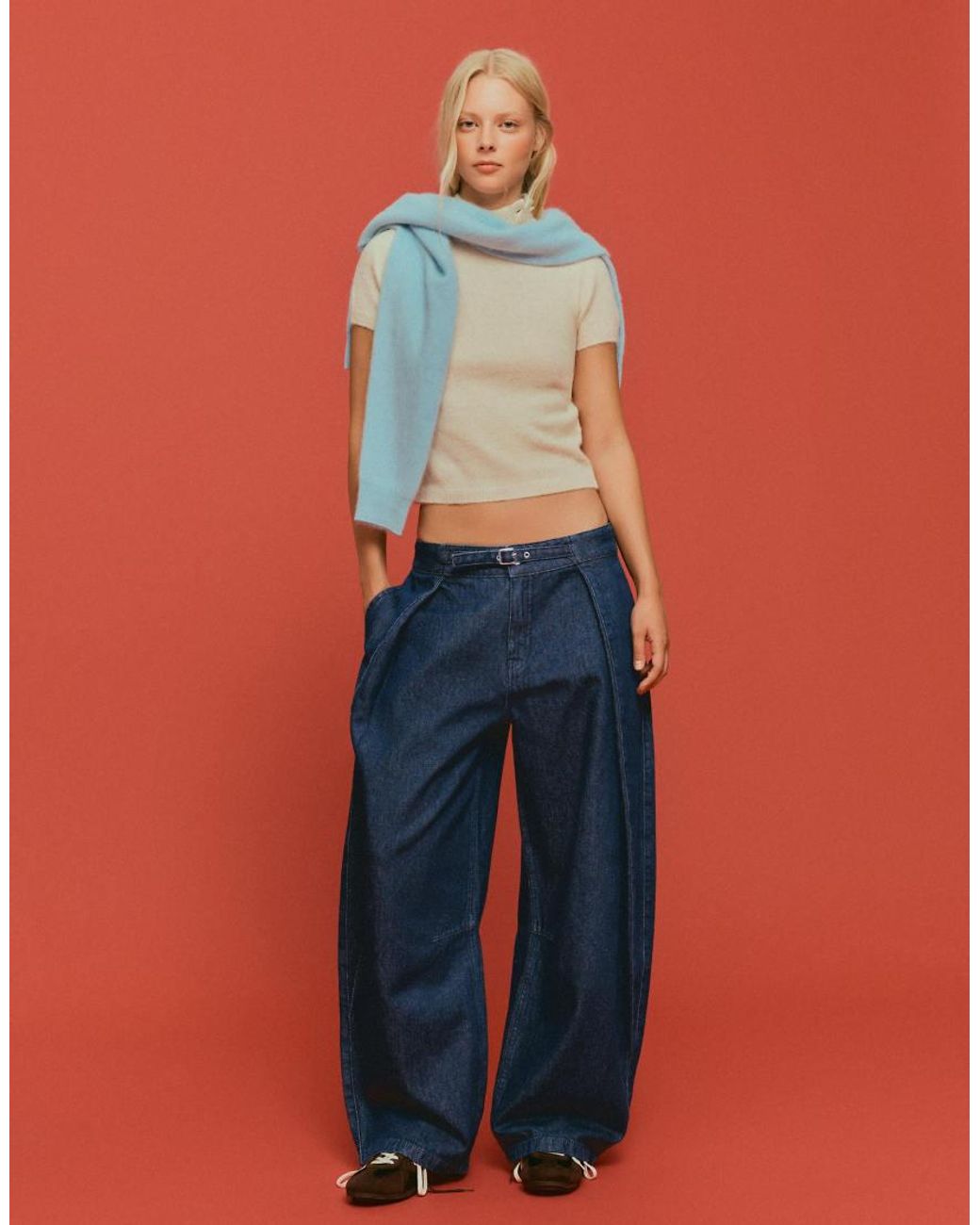 Bershka Orange Twisted Pleat Jeans