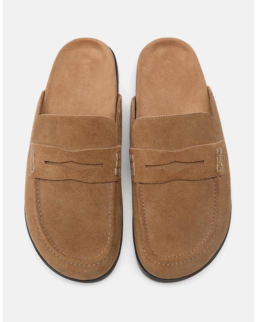 Stradivarius Brown Backless Leather Loafer Clogs