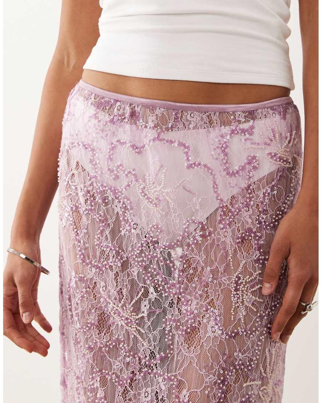 ASOS Pink Delicate Lace Sheer Sequin Maxi Skirt