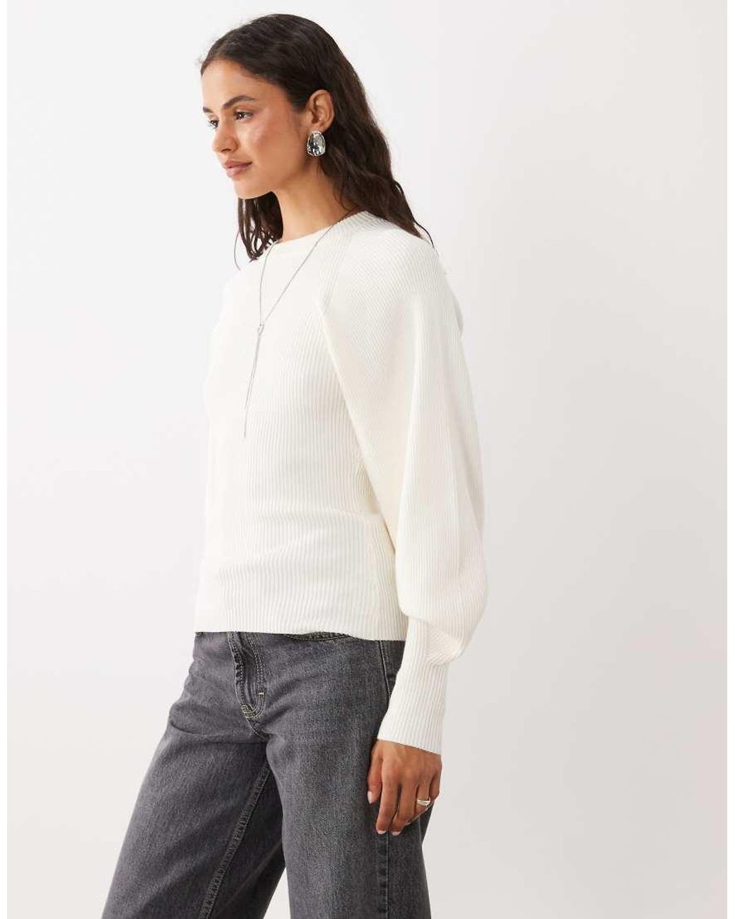 ASOS White Structured Knitted Volume Sleeve Top