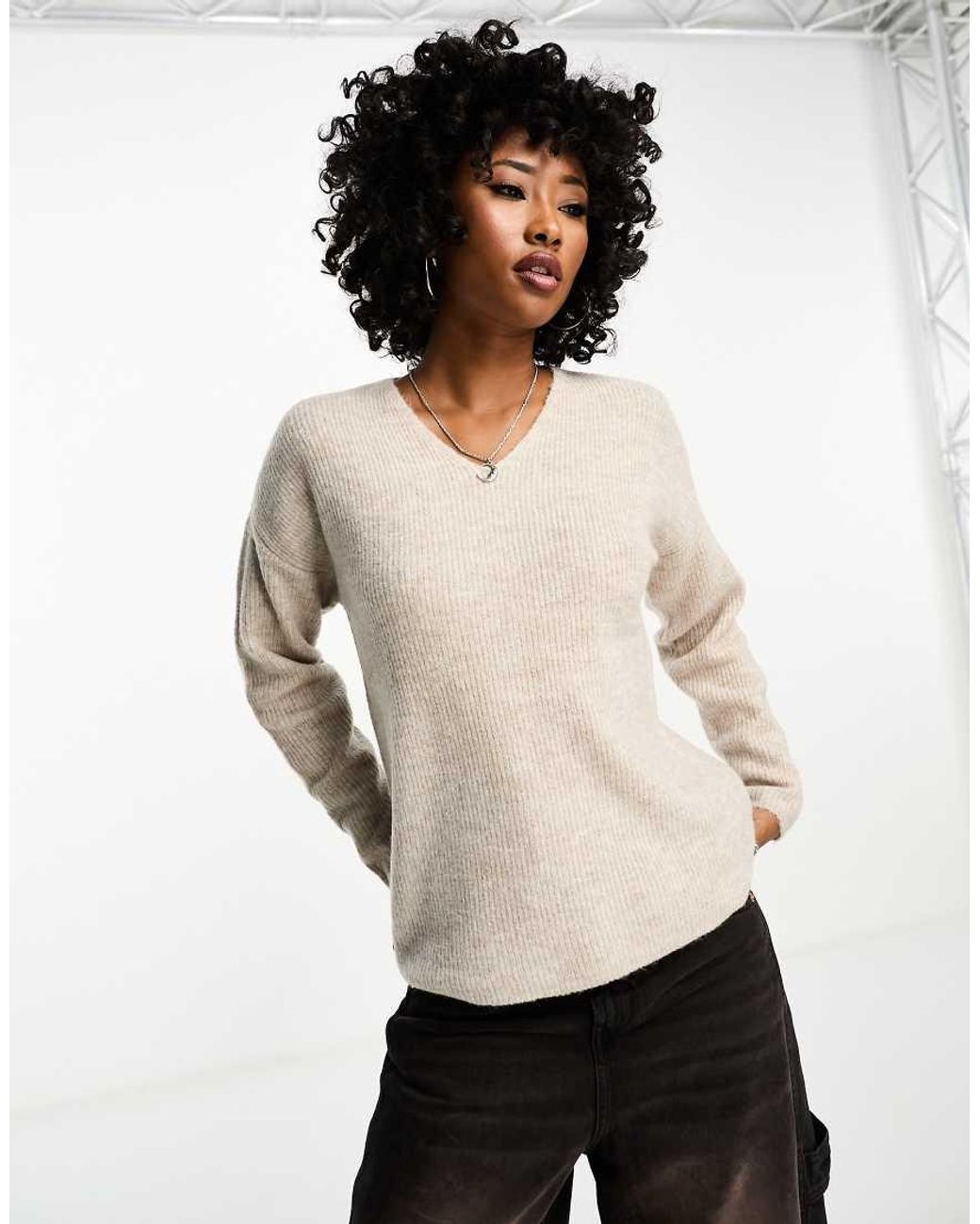 ONLY White V Neck Jumper