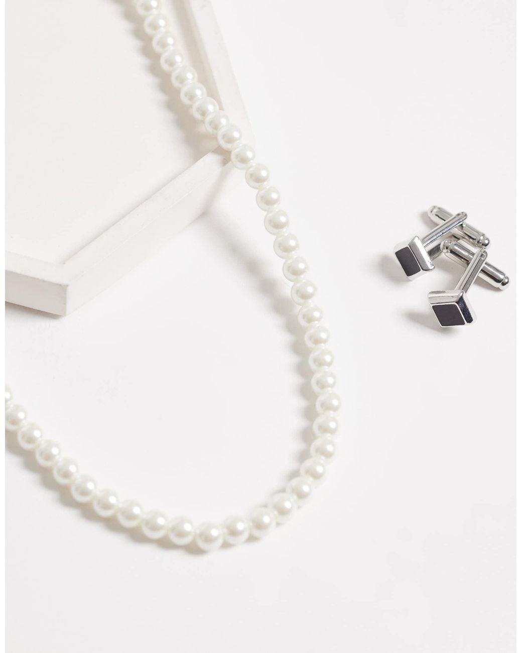 ASOS White Festival Short 6mm Glass Faux Pearl Necklace for men