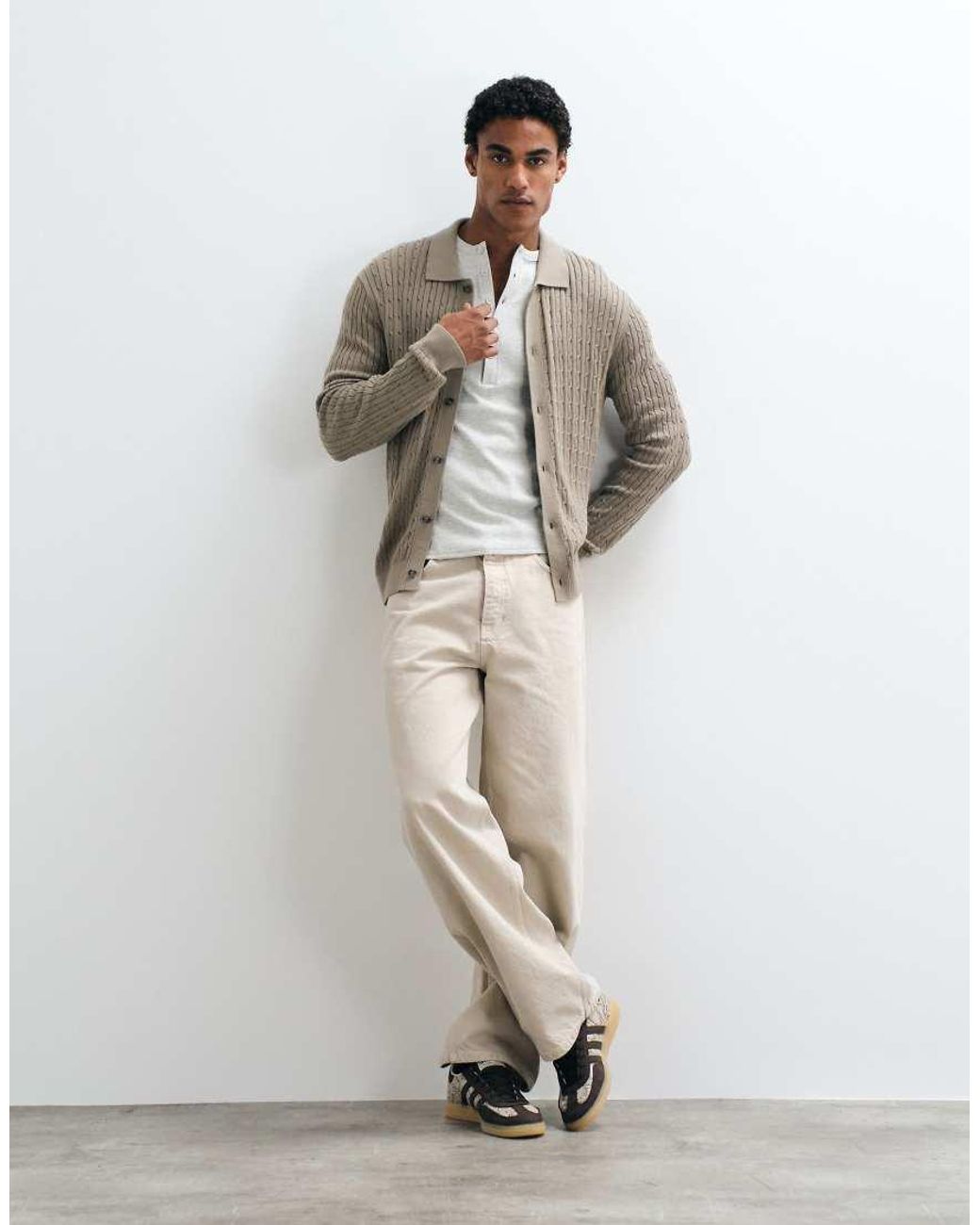 Mango Gray Knitted Button Through Cardigan for men