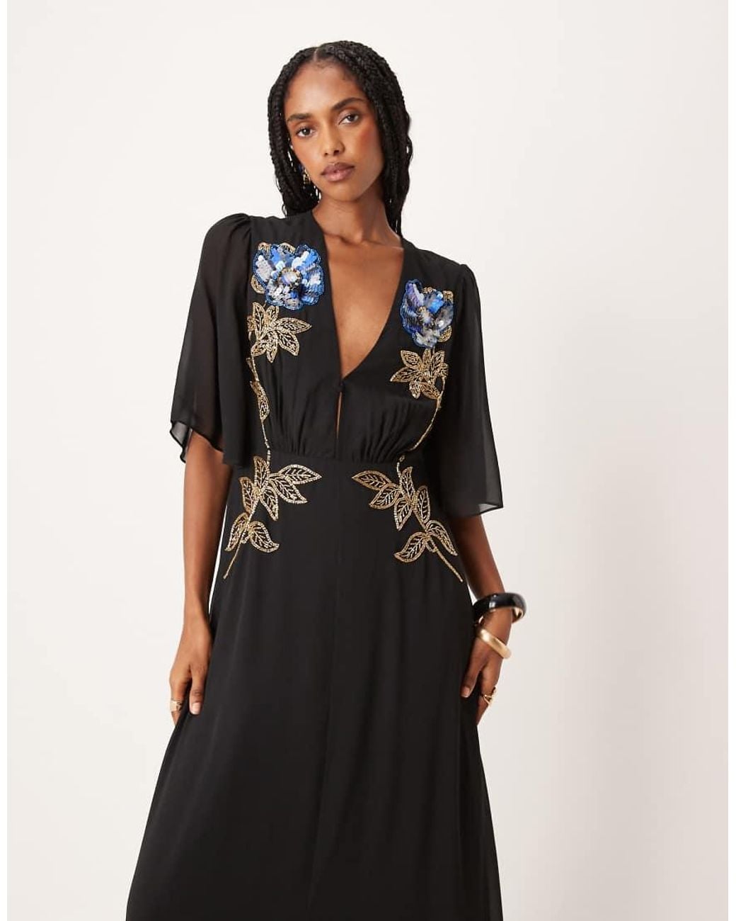 Hope & Ivy Black V-neck Embellished Maxi Dress