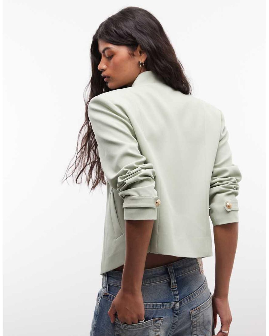 ASOS Blue Tailored High Neck Jacket With Drummer Boy Buttons