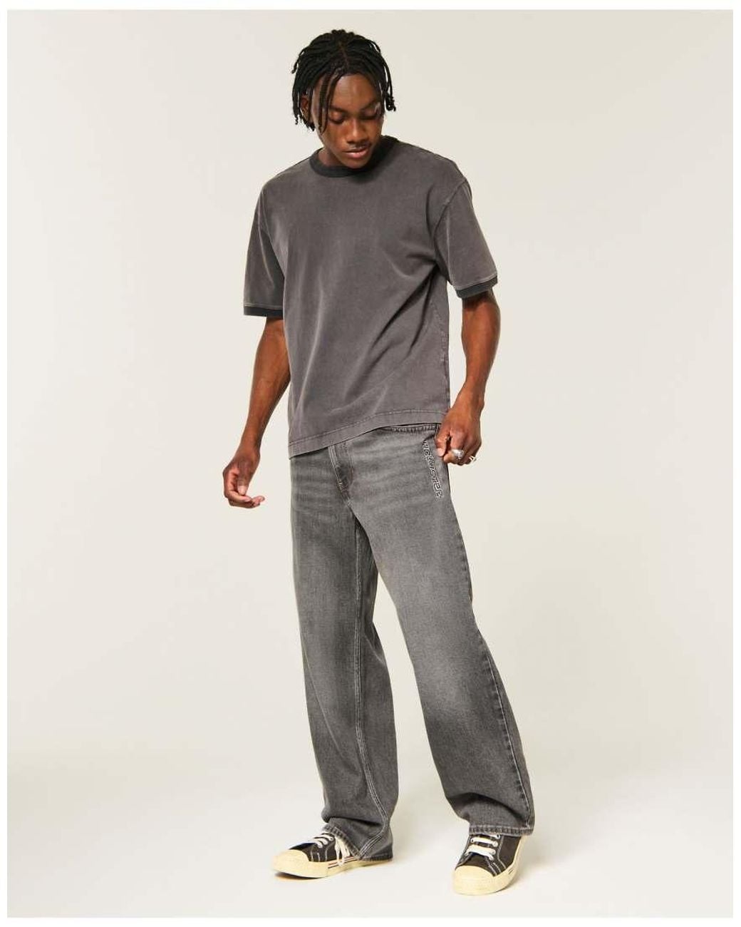 Hollister Black Low-Rise Logo Graphic Baggy Jeans for men