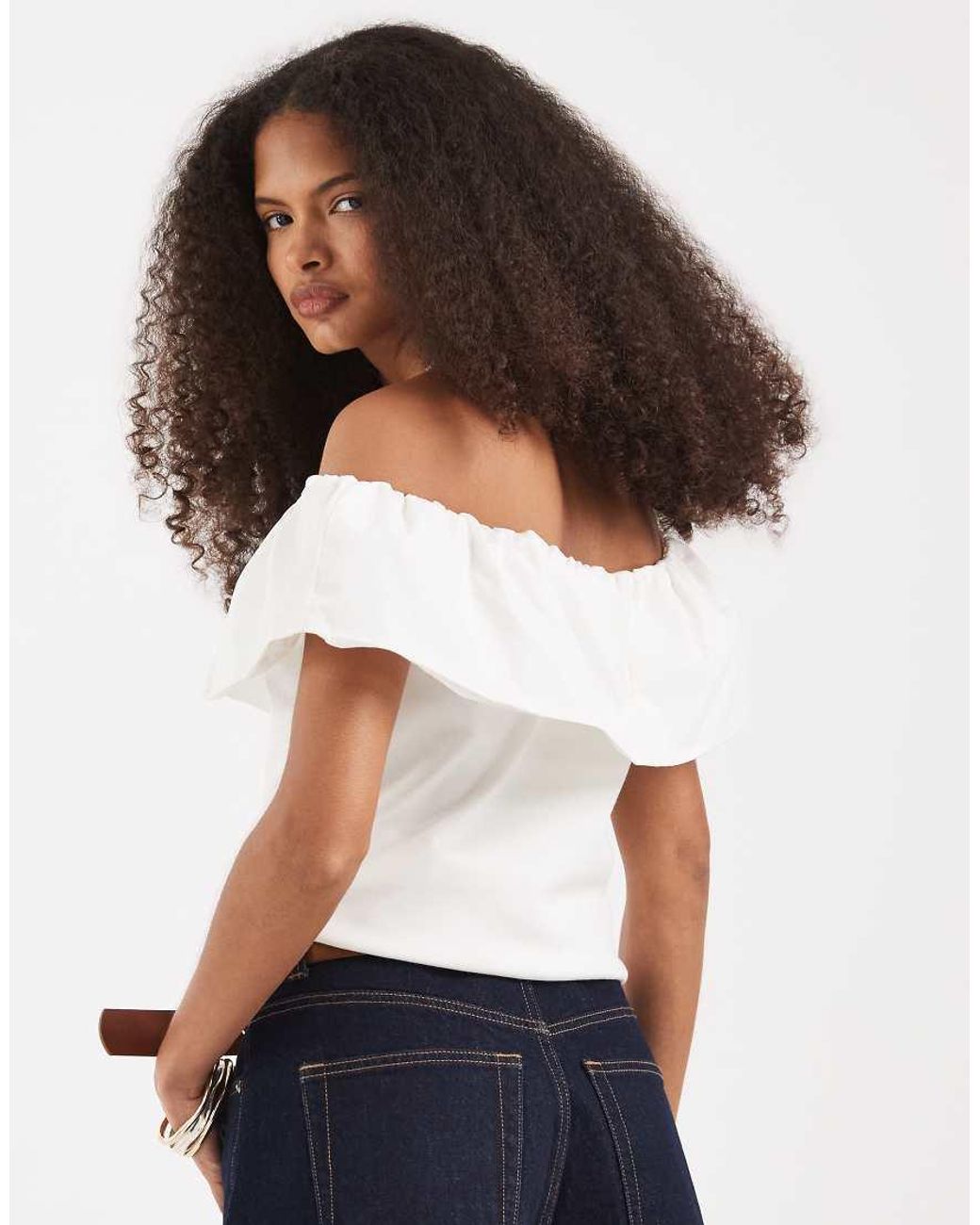 Vero Moda White Jersey Off Shoulder Ruffle Top