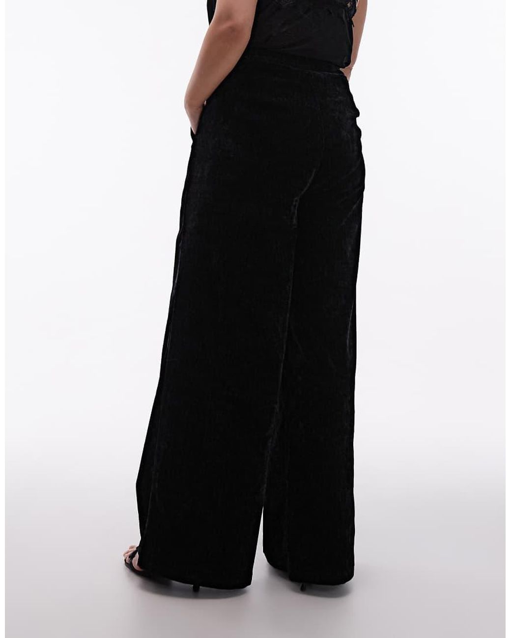 ASOS Black Asos Design Curve Textured Velvet Tailored Wide Leg Pants