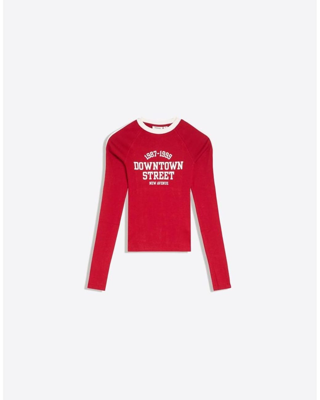 Bershka Blue Contrast Print Long Sleeve T-shirt