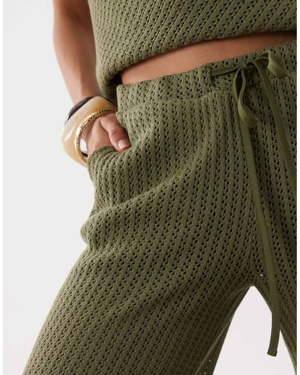 ASOS Green Textured Wide Leg Crochet Trouser Co-ord