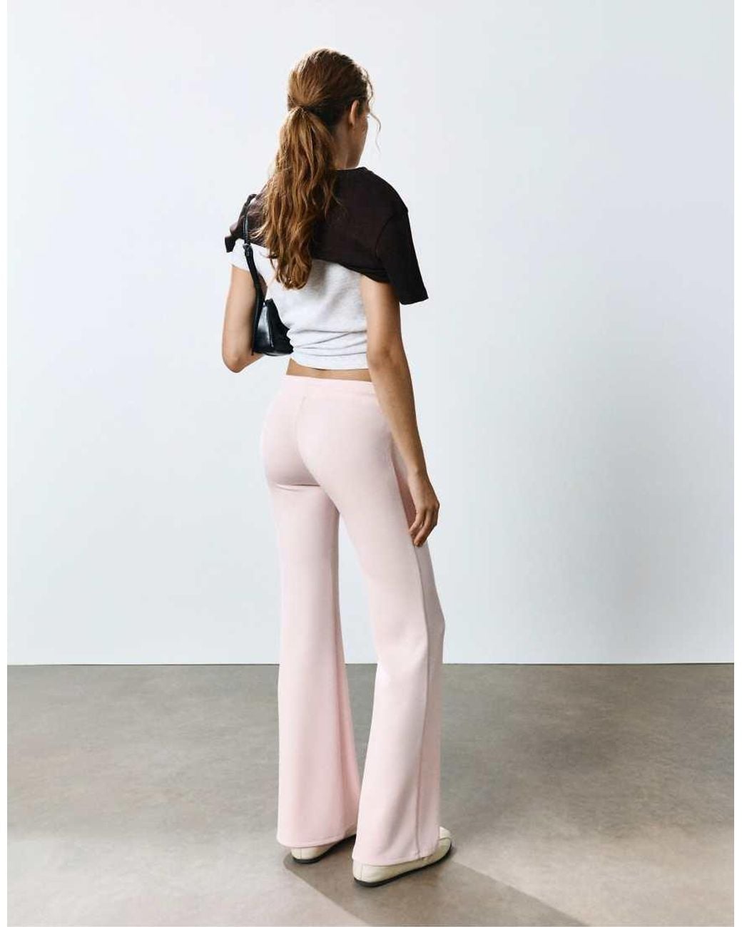 Pull&Bear White Soft-Touch Flared Trousers