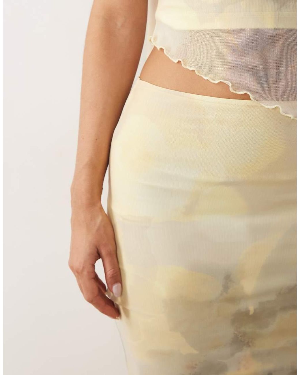ASOS Natural Printed Mesh Draped Maxi Skirt