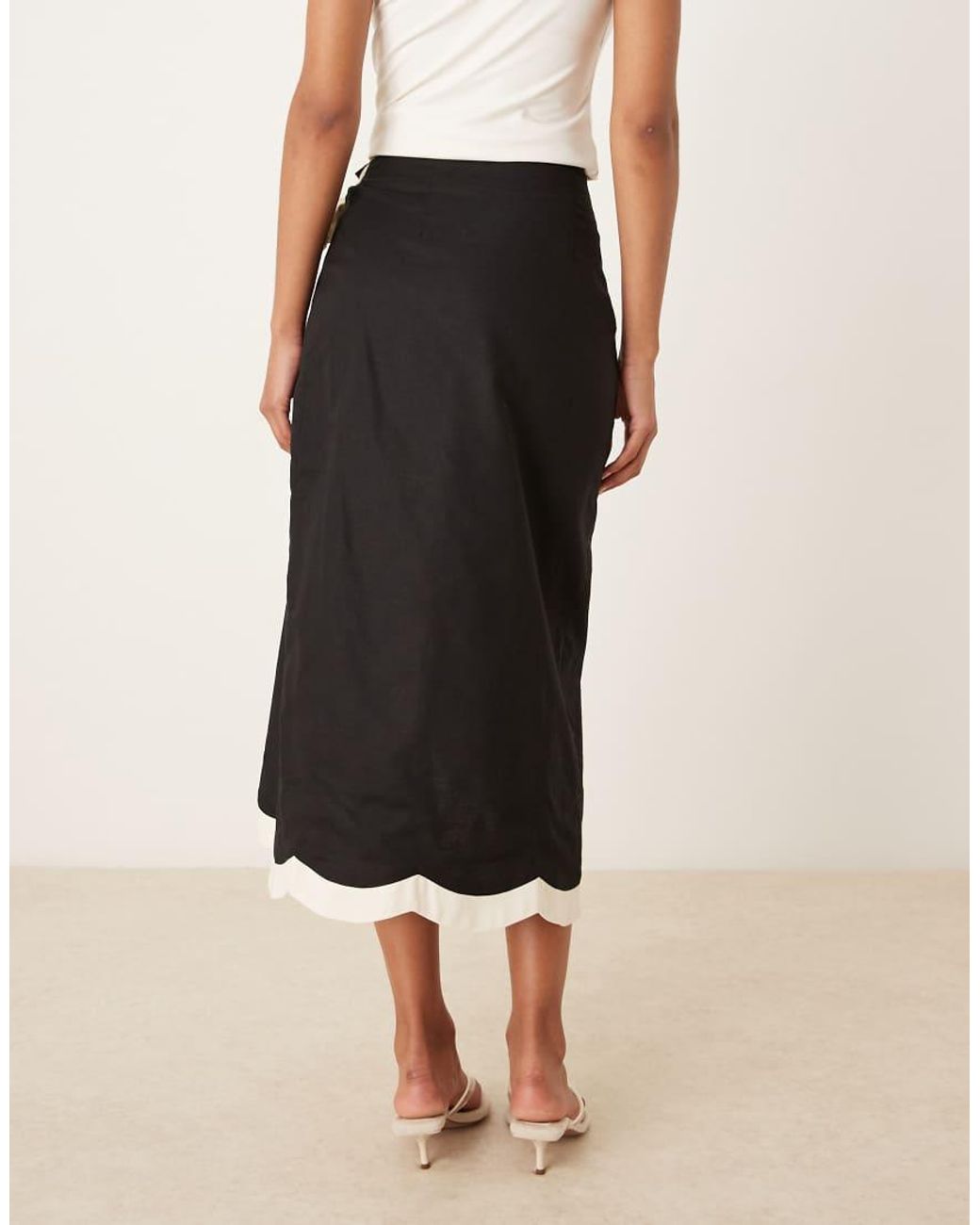 Never Fully Dressed Natural Scallop Contrast Midi Skirt