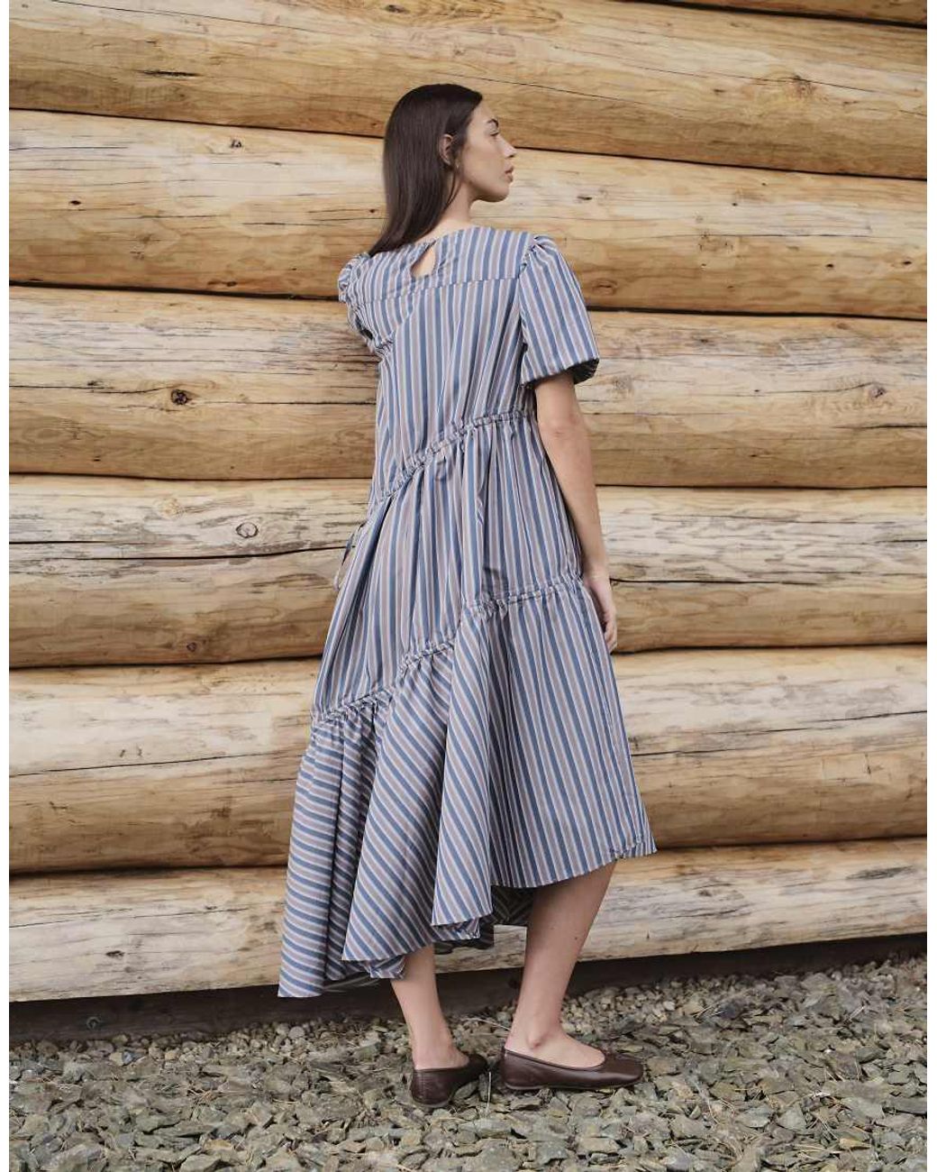 Daisy Street Blue Puff Sleeve Tiered Midi Dress