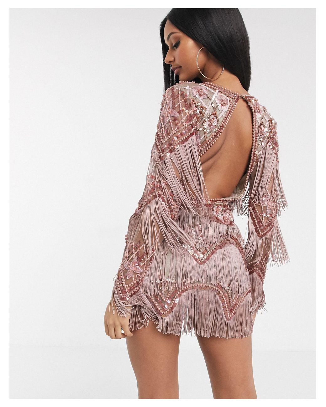 star tassel beaded plunge mini dress Star of the Night Rhinestone Halter Mini Dress