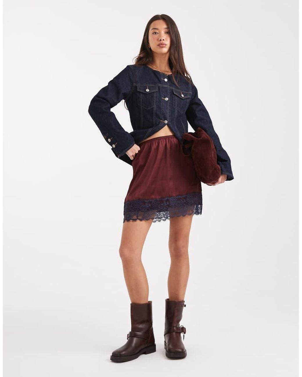 ASOS Blue Lace Trim Mini Skirt