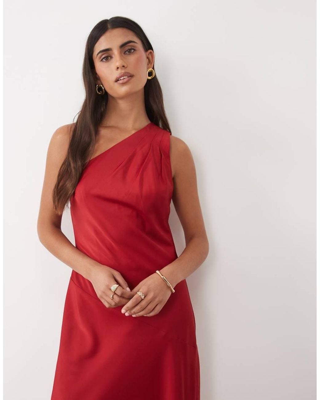 TFNC London Red Satin One Shoulder Maxi Dress