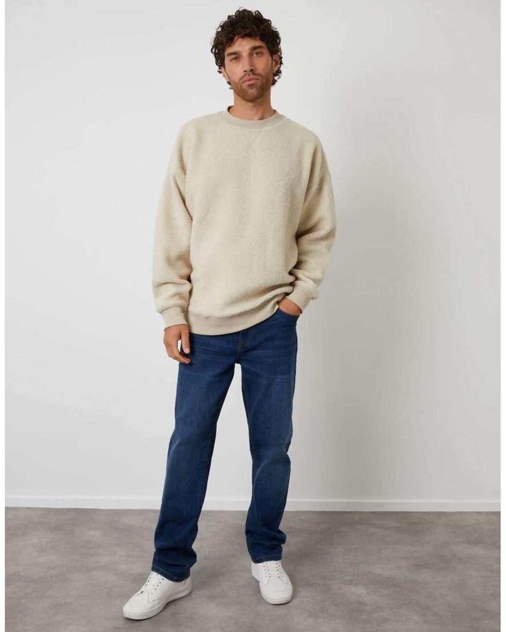 Threadbare Gray Crew Neck Borg Sweatshirt for men