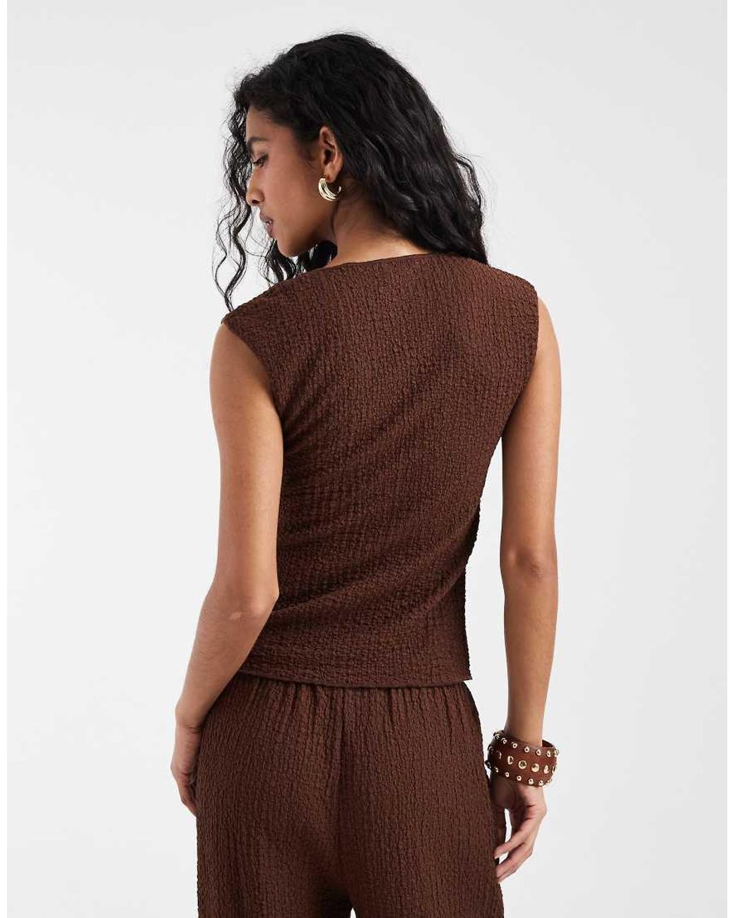 Vero Moda Brown Textured V-neck Sleeveless Top Co-ord