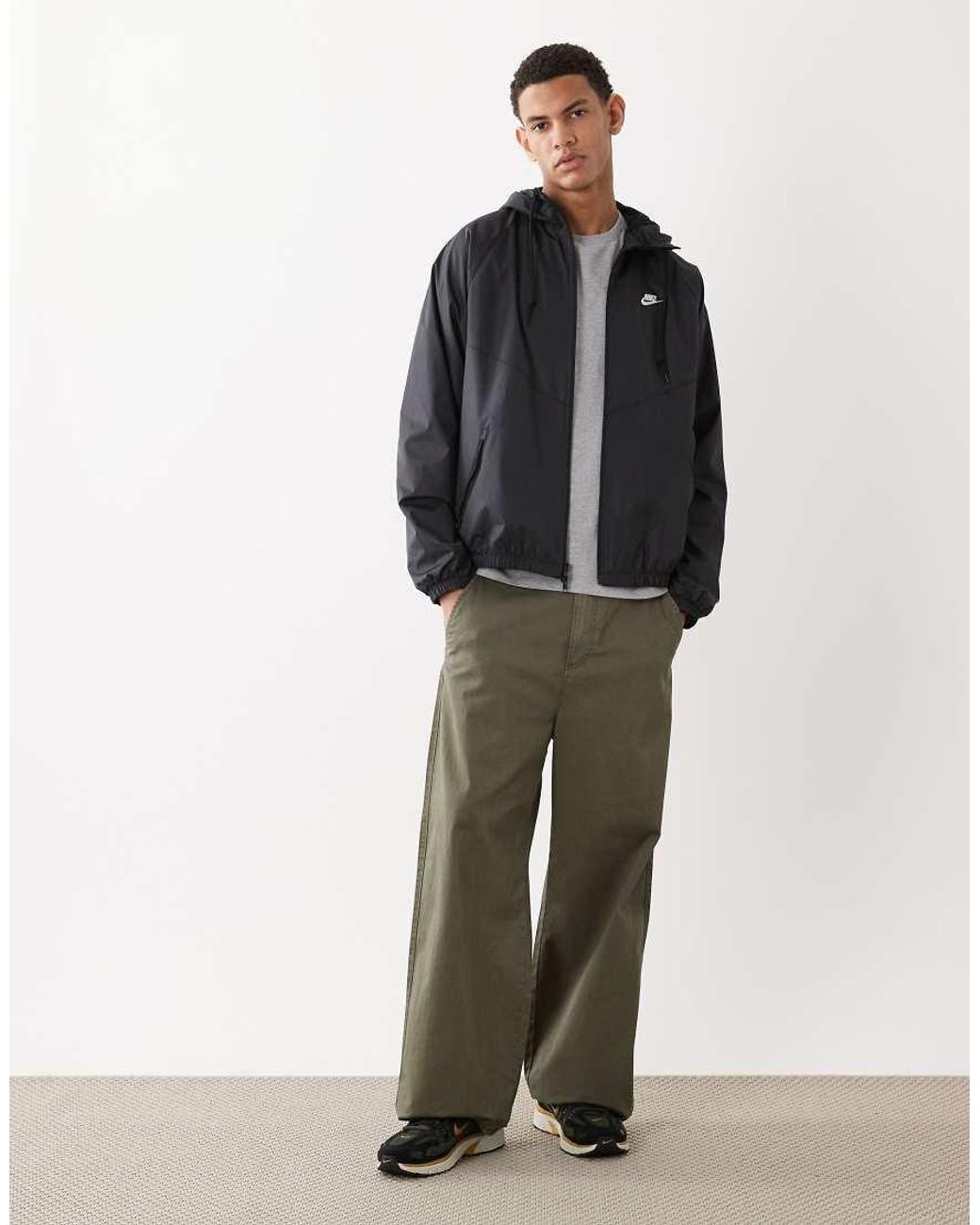 Nike Gray Windrunner Zip Hooded Jacket for men
