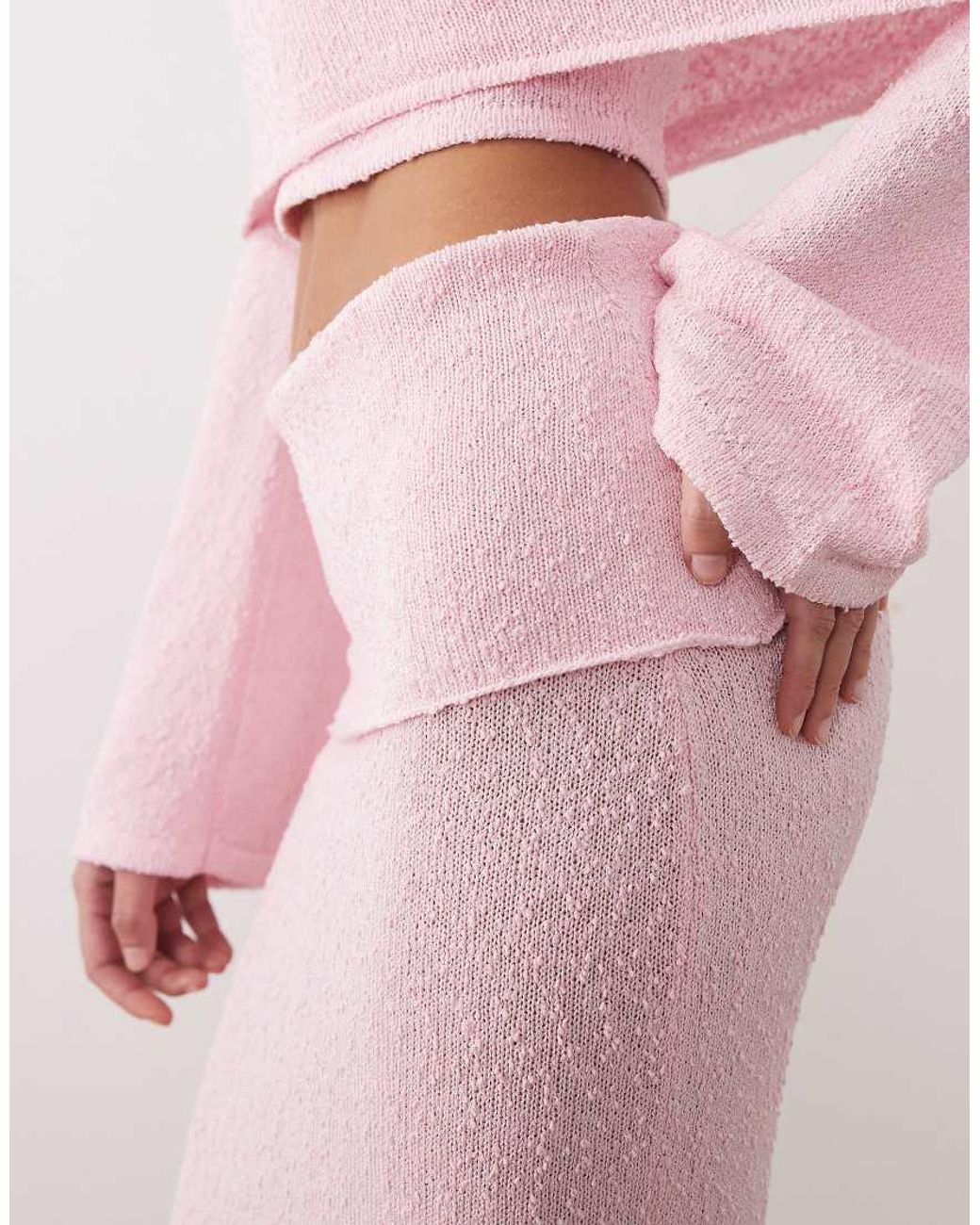 Wanderdoll Pink Yasmin Boucle Knit Dramatic Foldover Maxi Skirt Co-Ord