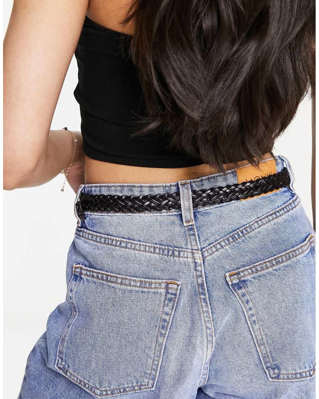Pieces Blue Plaited Faux Leather Belt With Buckle